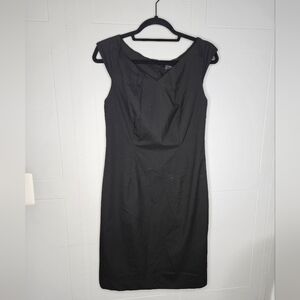 Mossimo Stretch Black Midi Cap Sleeve V-neck Shift Dress Businesscore Sz 8 EUC